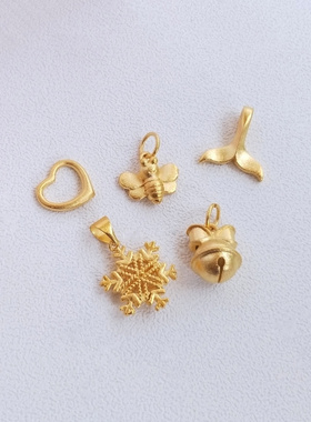 diy古法尾巴雪花铃铛沙金吊坠