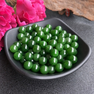 天然和田玉碧玉单珠半孔圆珠 菠菜绿半孔散珠diy手工饰品吊坠耳坠