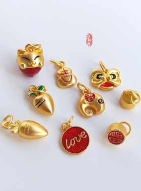 diy金色印章手链招财猫吊坠