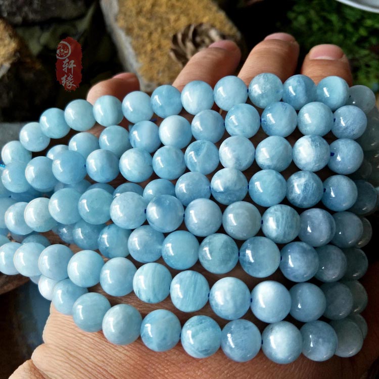 天然无优化进口圆珠材料海蓝宝