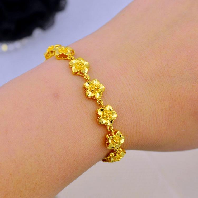 气质24K黄金色手链玫瑰花真金色时尚饰品礼物好运连连十全十美