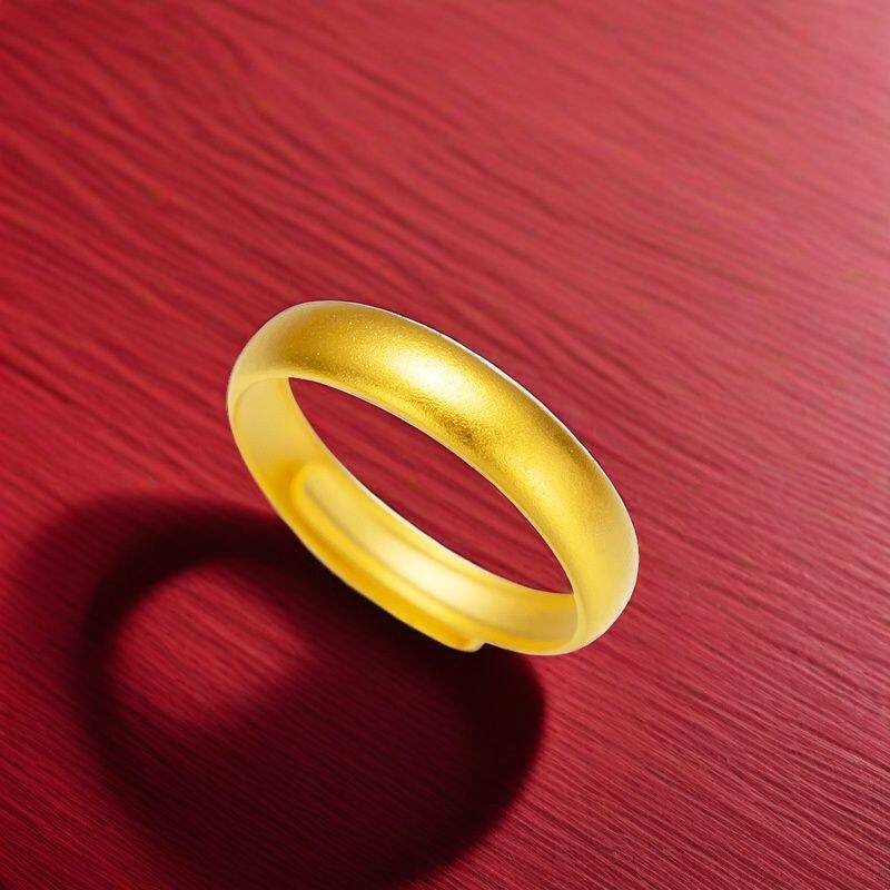 素圈光面18K黄金色戒指开口男女款亮面活口可调节哑光素圈指环