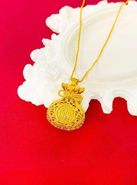 正品真金镂空福袋黄金项链