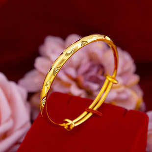 18K黄金色手镯 元宝999真金色实心足金纯金古法推拉金工女可调节