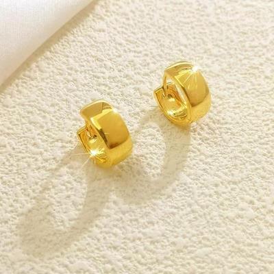 18K黄金色耳扣女款耳环小圈圈耳钉气质耳饰复古时尚轻奢防过敏