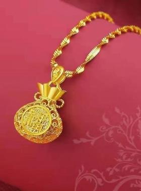 18k黄金色999纯金色项链女女福袋吊坠轻奢气质久不掉色钱袋锁骨链