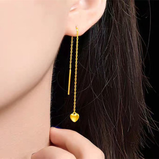 18k黄金色爱心耳线 防过敏新款合金时尚女式耳饰长款
