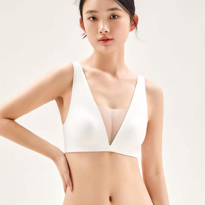 5555法式浪漫无痕软支撑内衣零压高弹不变形深V背心性感文胸爆款