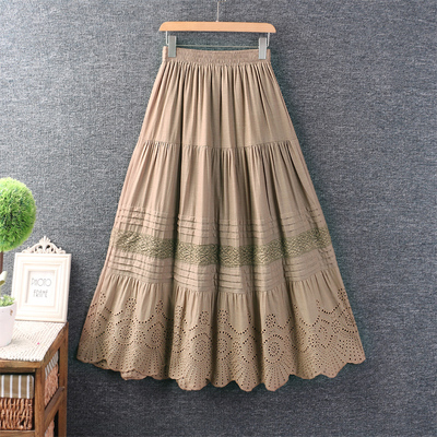 长裙日系刺绣棉麻半身裙