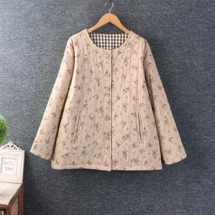 冬装新款女装文艺甜美小棉袄复古碎花女士保暖两面穿薄棉服外套