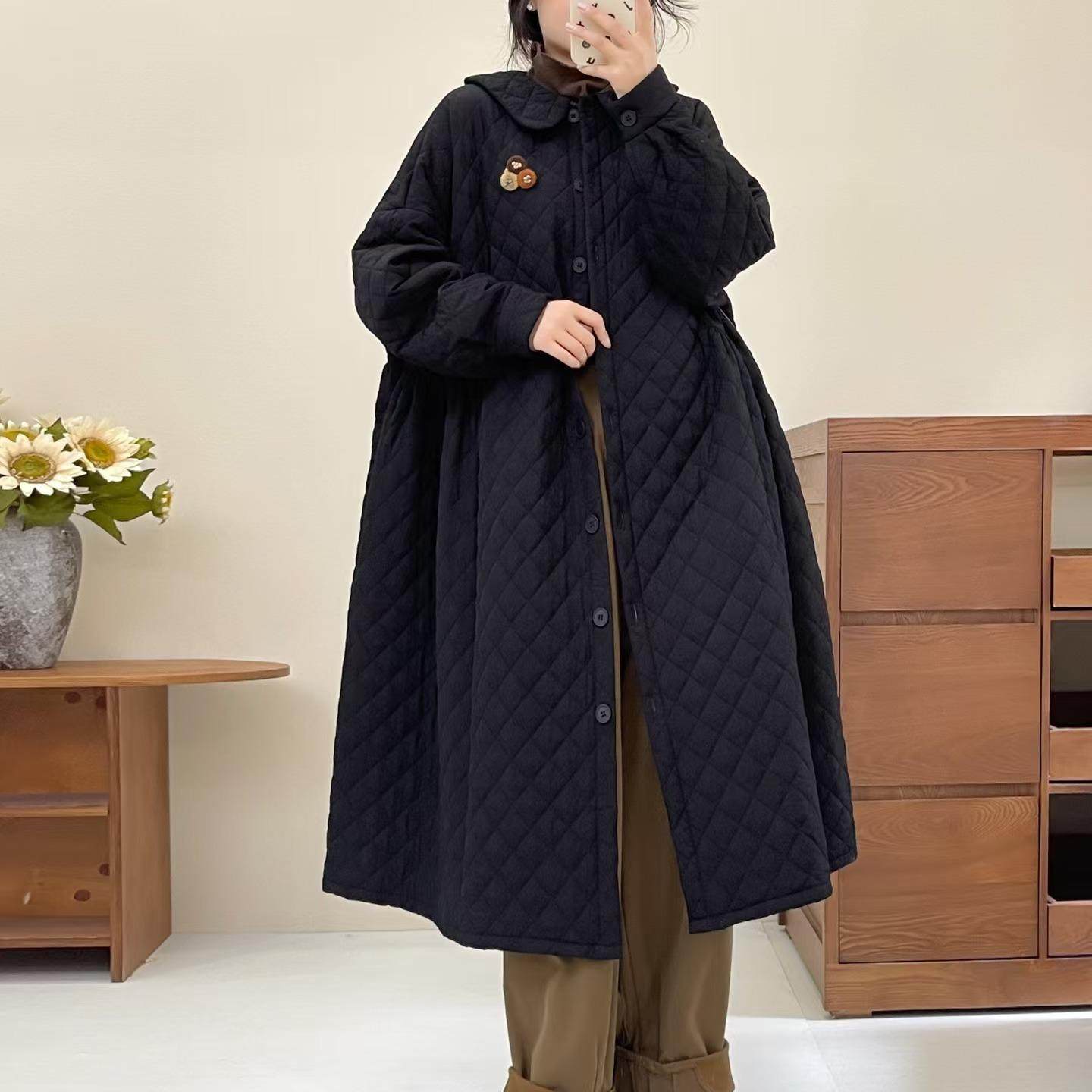 夹棉宽松套头长袖长款棉服棉衣