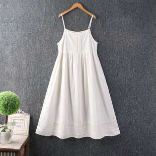 春夏新款女装日系甜美风琴褶棉麻纯色长裙叠穿内搭吊带连衣裙