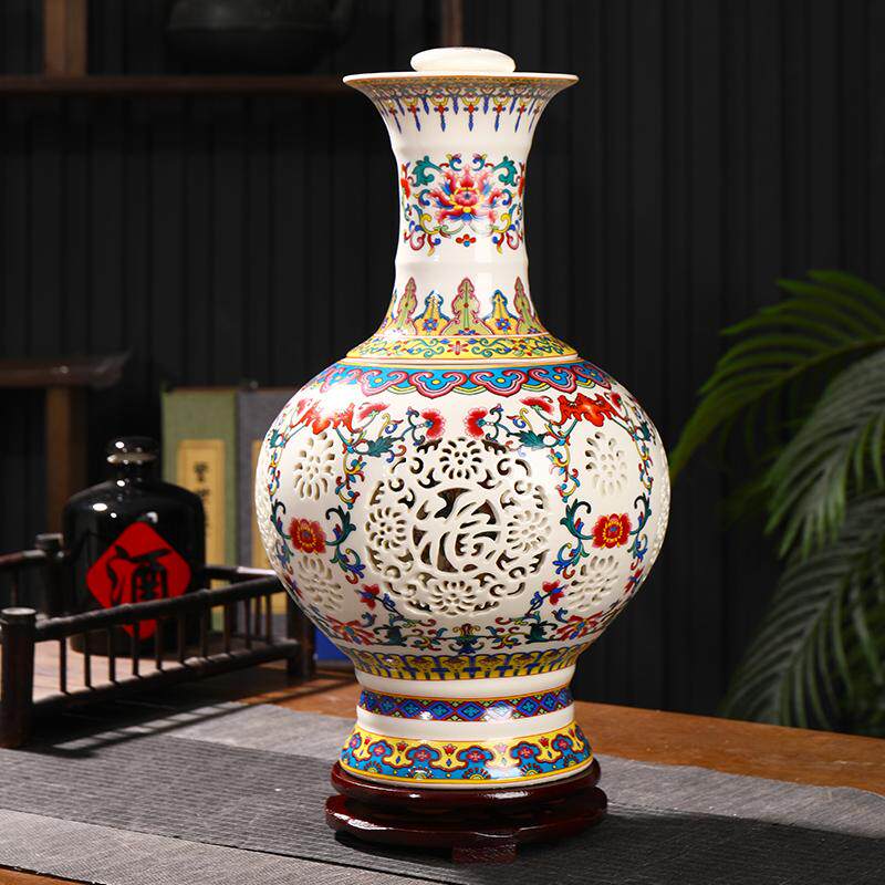 景德镇仿古陶瓷酒瓶五斤装粉彩镂空苹果家居摆设酒坛5斤装带礼盒