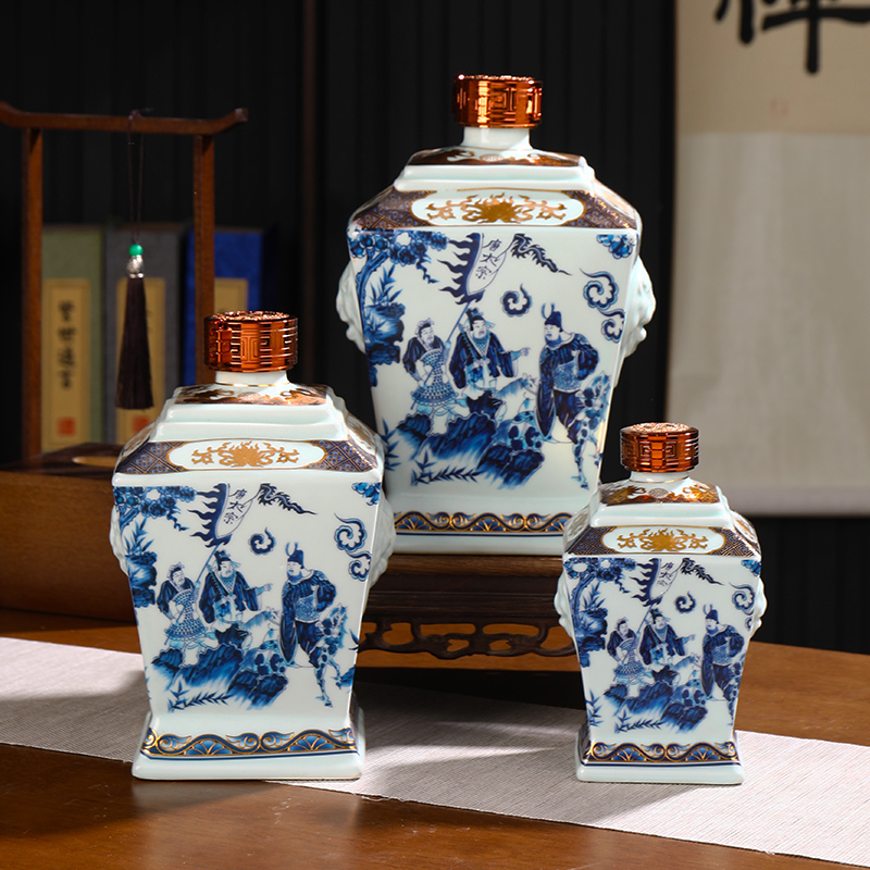 景德镇陶瓷酒瓶 五斤装青花瓷四方尊密封空酒坛1斤2斤3斤5斤酒罐