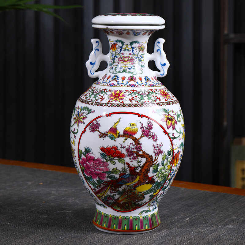 景德镇陶瓷酒瓶3斤装仿古花鸟密封白酒坛子 双耳三斤装家用空瓶子