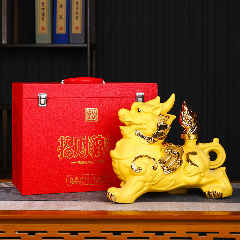 景德镇镀金陶瓷酒瓶 五斤装貔貅麒麟密封空酒坛子5斤装带礼盒酒具