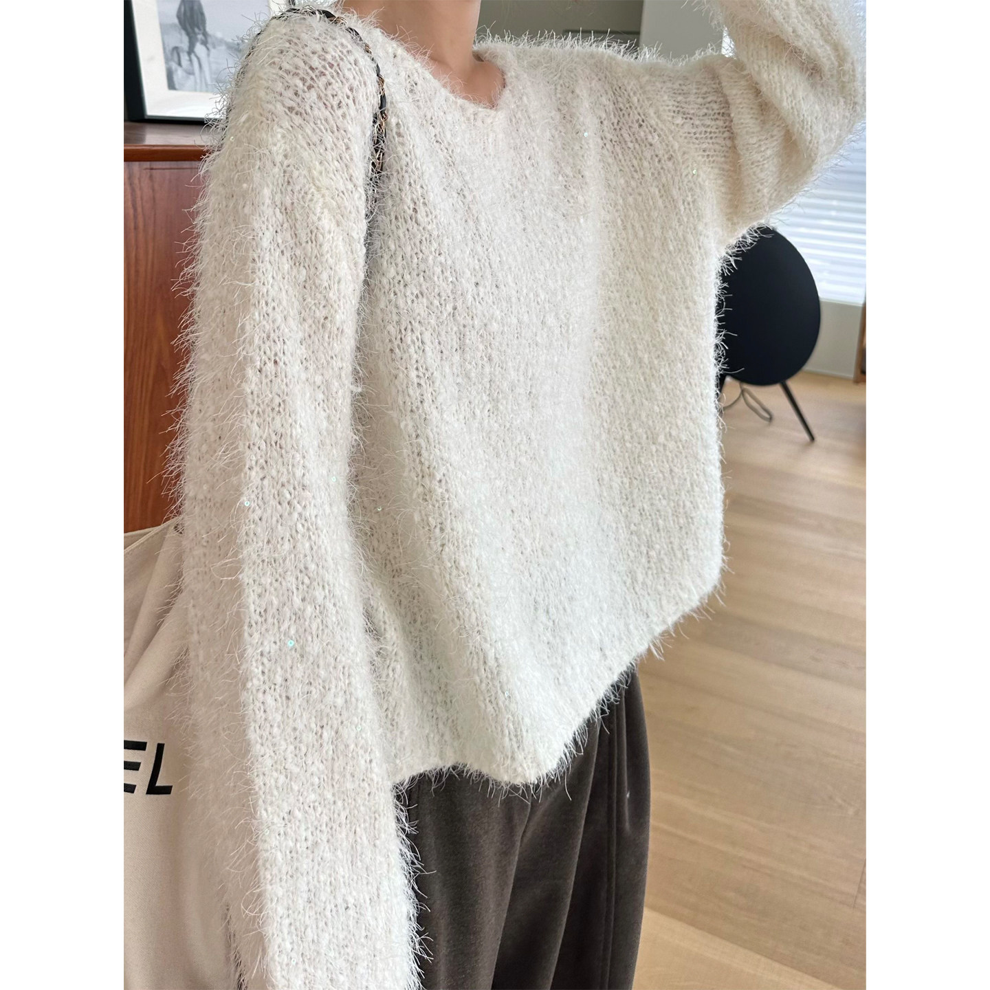 羽毛纱套头毛衣女春秋冬
