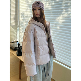 小阿秋泡芙云朵短款羽绒服女2025新款宽松连帽白鸭绒加厚保暖外套