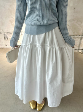 小阿秋A字版型设计感褶皱拼接大摆裙伞裙女垂坠松紧腰工装半裙春