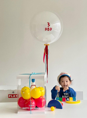 HBD清新红色宝宝3岁周岁百天生日宴会拍照摄影道具飘空氦气球ins