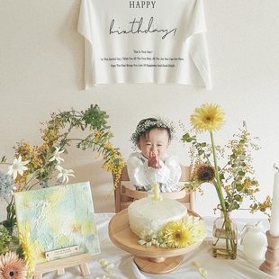 日式ins风森系复古简约生日海报周岁半岁开荤仪式装饰背景布置用