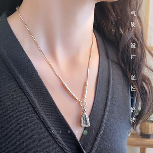 原创925纯银竹节长款可调节锁骨链挂链佛牌链吊坠链银唐卡毛衣链