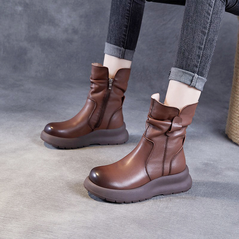 复古英伦风真皮中筒马丁靴