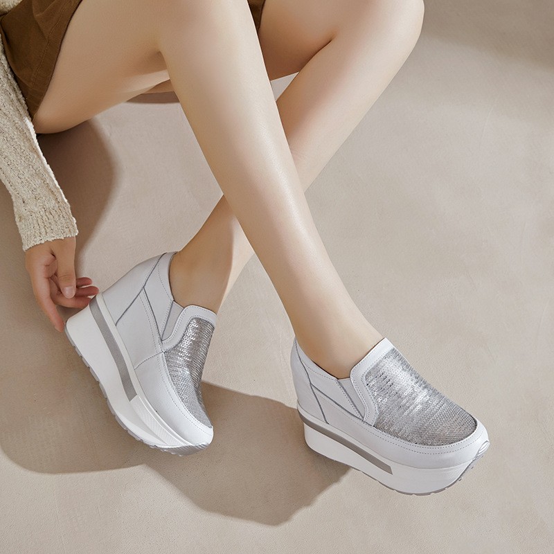 真皮超高跟防水台内增高小白鞋