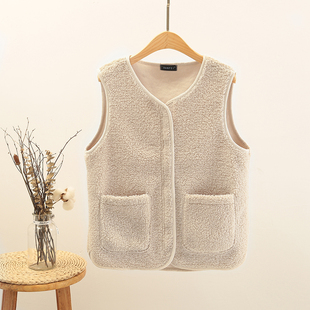 羊羔毛绒马甲女新款春秋季韩版白搭女士坎肩外穿背心马甲外套