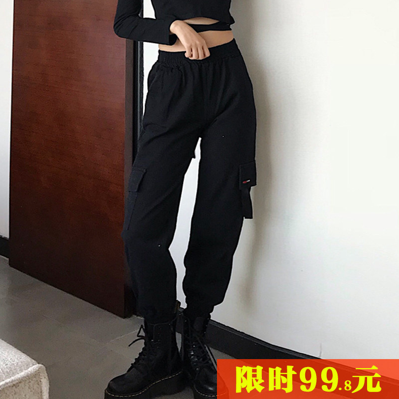 工装裤女大码宽松bf风黑色直筒运动裤女冬ins束脚秋季2018休闲裤