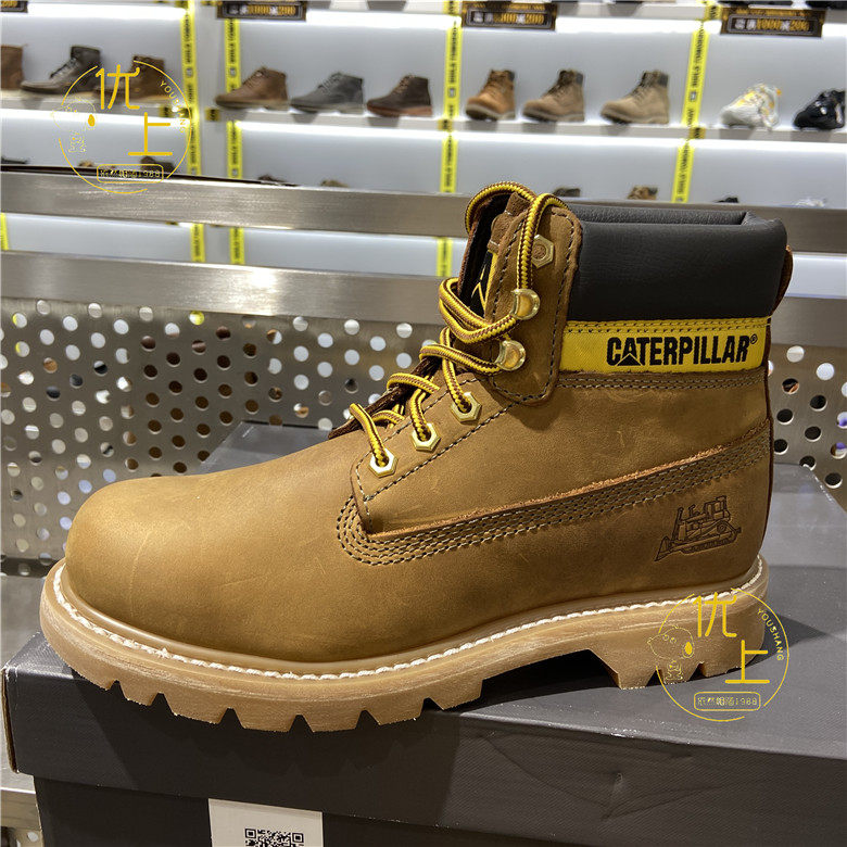 cat卡特彼勒牛皮男鞋高帮户外工装鞋防滑橡胶大底 p720330 1398
