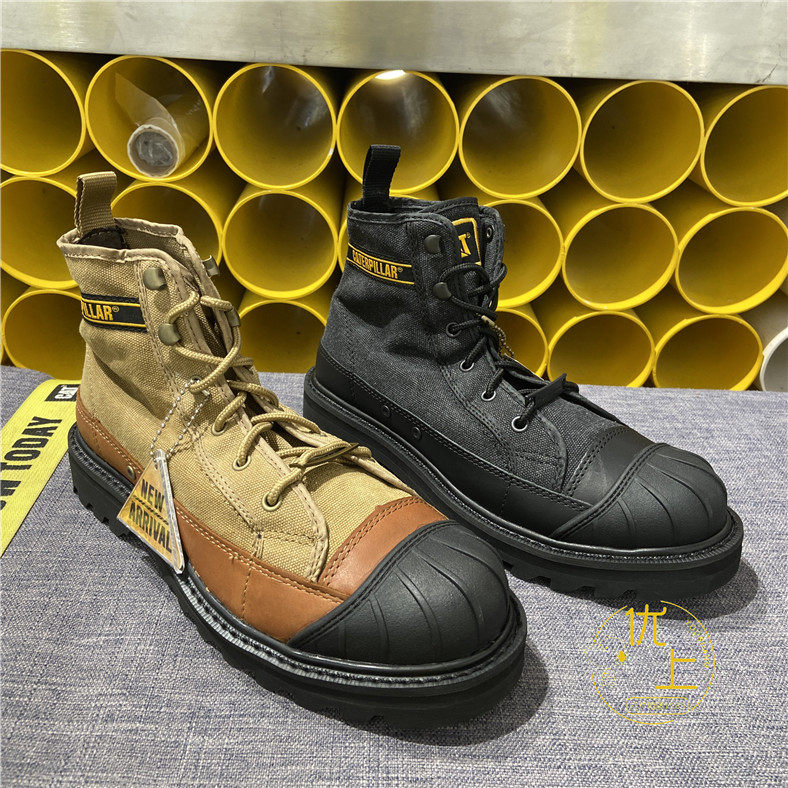 cat卡特男鞋户外牛皮拼帆布靴防滑橡胶底p110960 p110961
