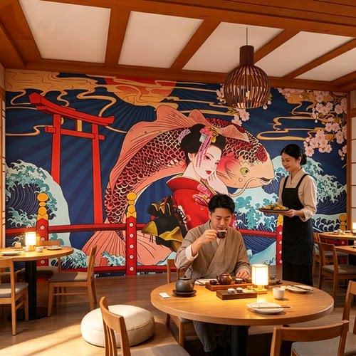 日式浮世绘和风仕女图餐厅壁画