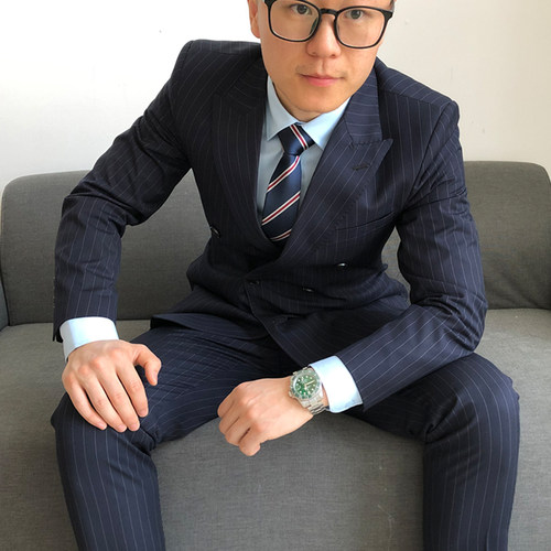 西服条纹双排英伦修身四季商务