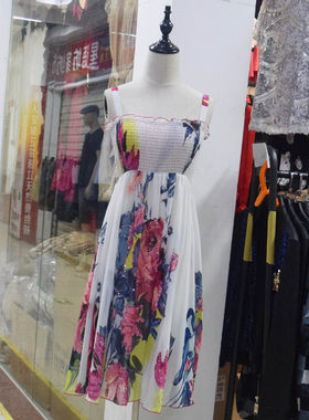 吊带裙超美仙女夏大花进口雪纺