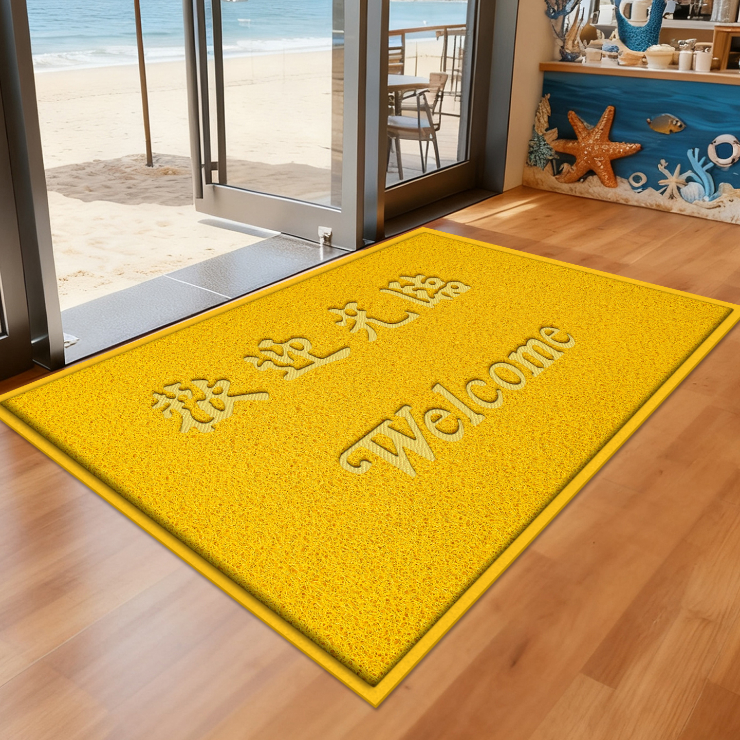 进门入户金色风水欢迎光临门垫室外地毯防滑脚垫出入平安黄色地垫