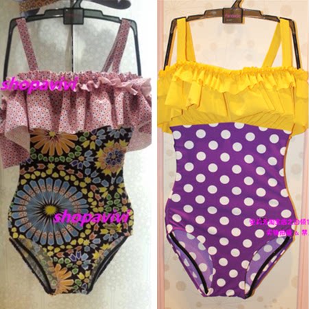 芬狄诗性感聚拢荷叶边波点游泳衣