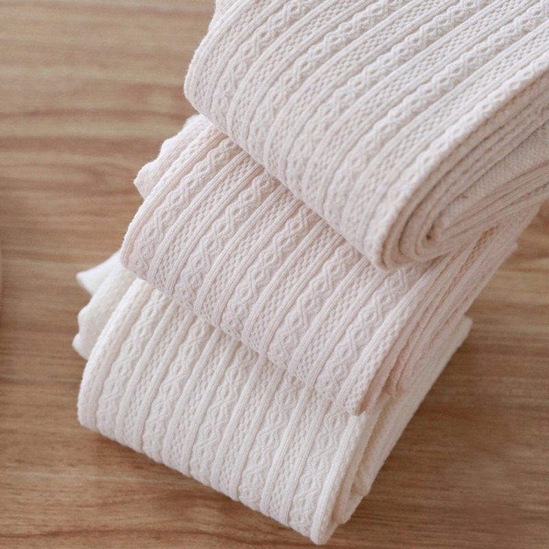 日系甜美精致竖纹米白色连裤袜子