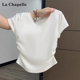 T恤女夏季 2026新款 短款 拉夏贝尔白色V领短袖 修身 正肩气质掐腰上衣