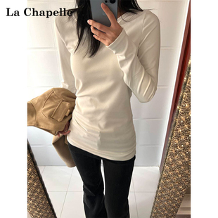 圆领保暖修身 女秋冬新款 正肩上衣服 加绒加厚打底衫 拉夏贝尔中长款