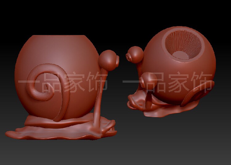 蜗牛笔筒花瓶圆雕图stl模型三维图立体图精雕图3d打印非实物