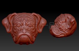 皱纹狗头圆雕图stl模型三维图立体图精雕图3d打印非实物