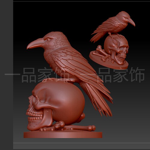 18修乌鸦站立头骨stl格式圆雕图雕刻图模型文件三维立体图3d