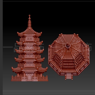 杭州塔里stl雕刻图圆雕图模型文件三维立体精雕图3d