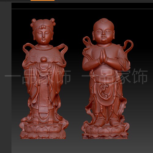 4金童玉女稍等 stl格式圆雕图雕刻图模型文件三维立体图3d