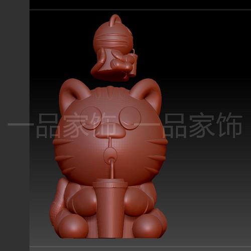 8修奶茶猫stl雕刻图圆雕图模型文件三维立体精雕图3d打印