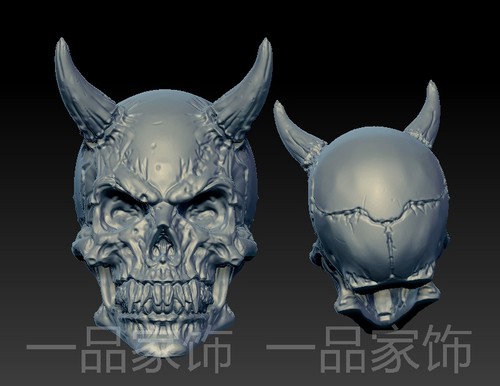 尖角骷髅雕刻图圆雕图stl模型文件三维立体精雕图3d打印图纸