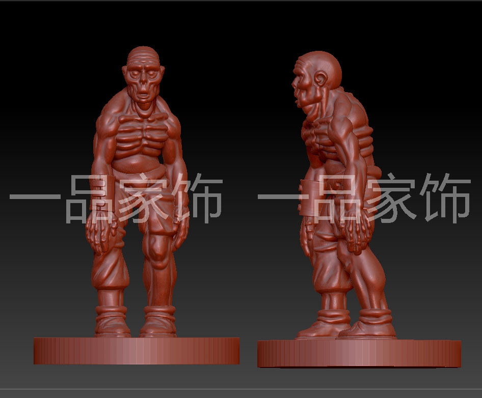 傻得骷髅人雕刻图圆雕图stl模型文件三维立体精雕图3d打印图纸