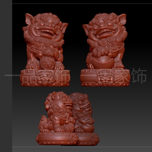 一对卡通狮子飞stl格式圆雕图雕刻图模型文件三维立体图3d