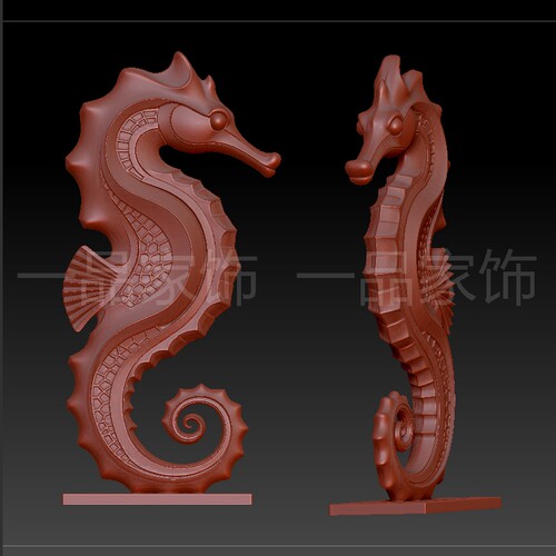 3海马摆件图stl格式圆雕图雕刻图模型文件三维立体精雕图3d